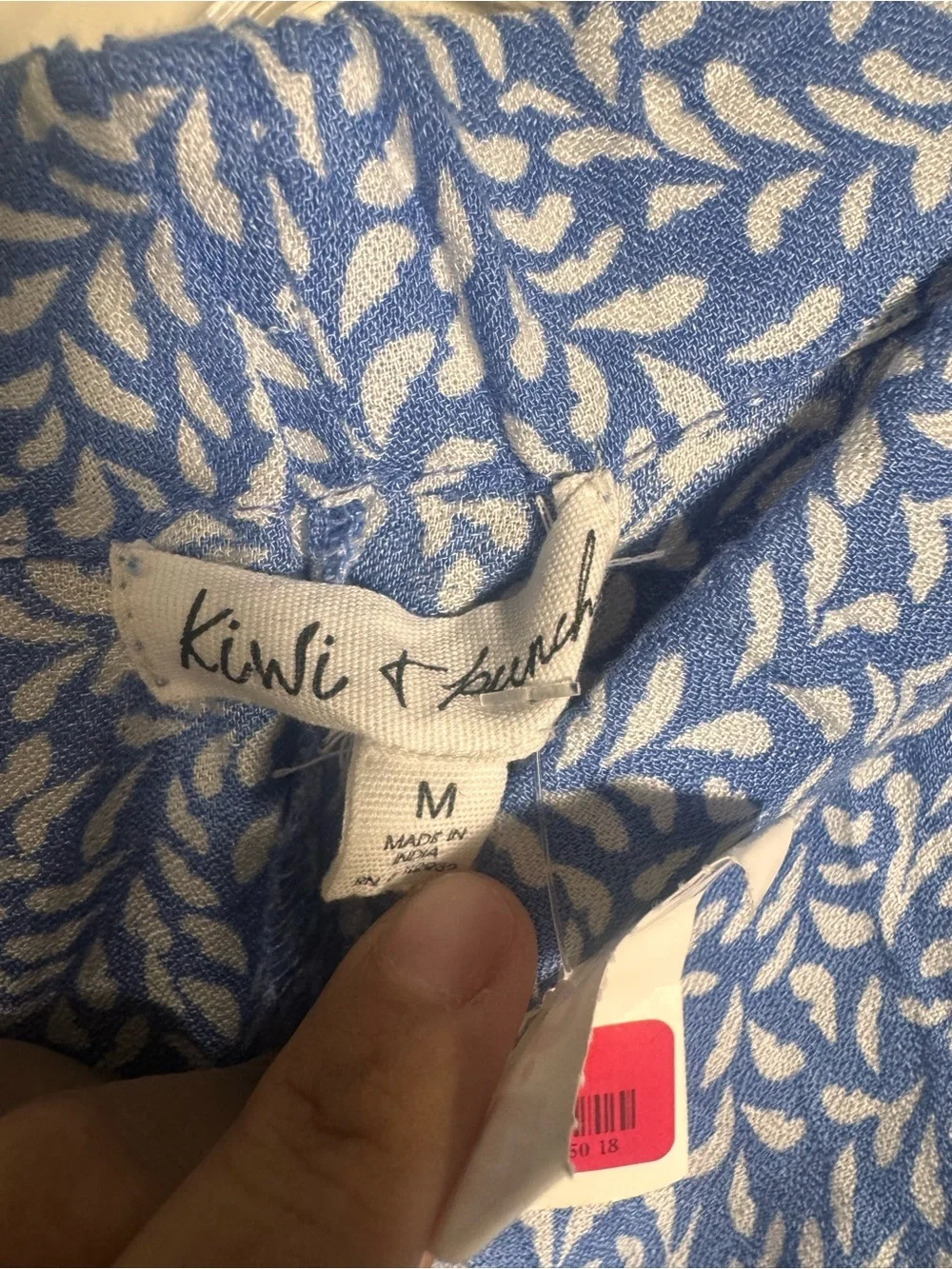 NWT Kiwi & Punch blue and white leaf print ruffled slit pants size m